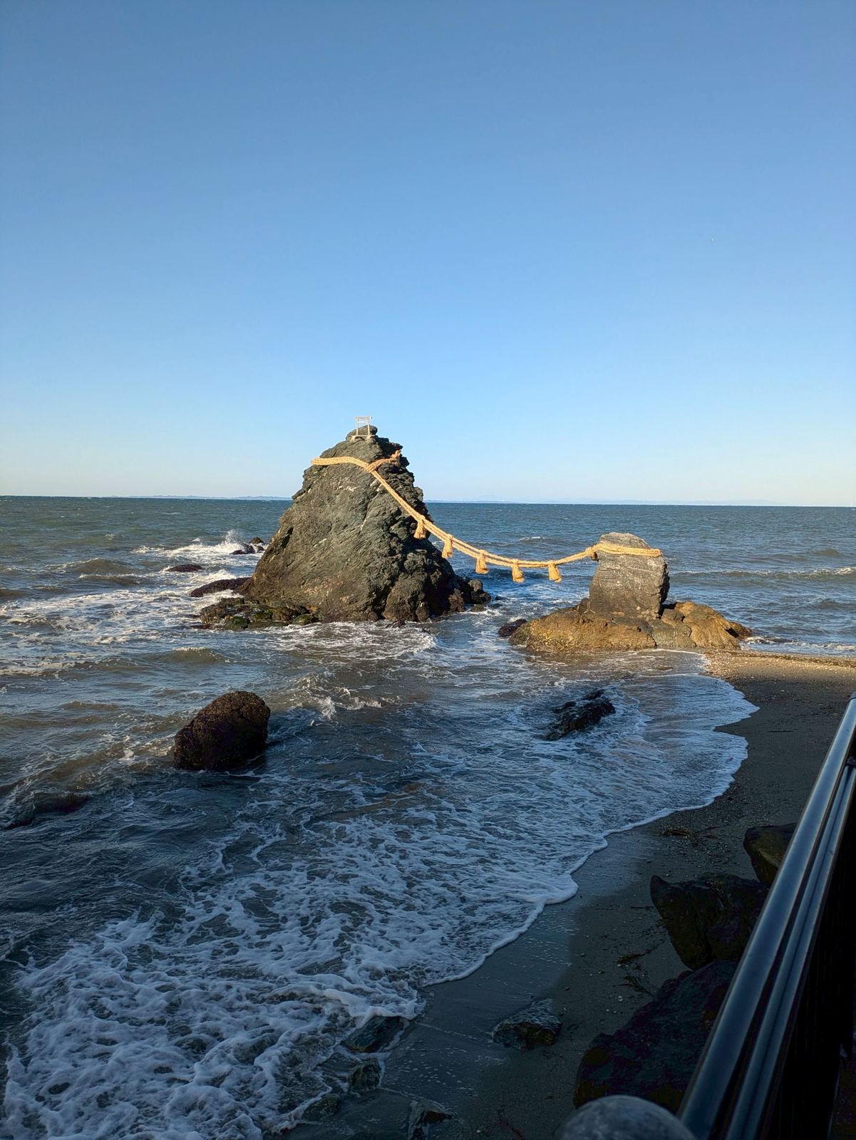The Meoto Iwa Wedded Rocks at Futami with shimenawa rope