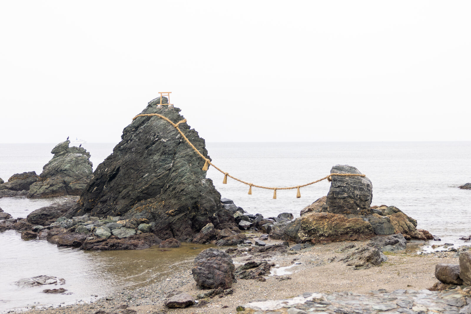 The Meoto Iwa Wedded Rocks at Futami with shimenawa rope