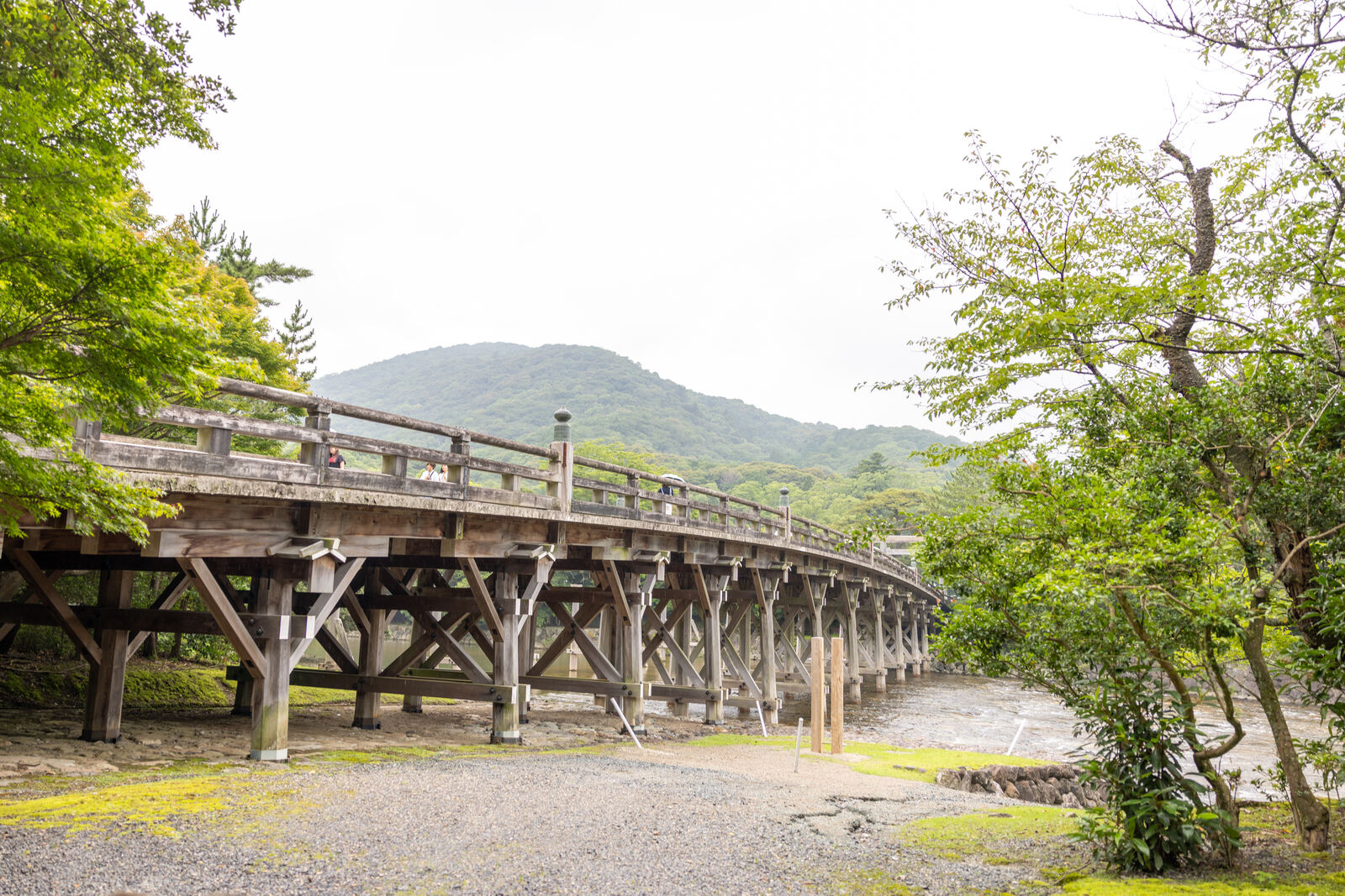 The wooden Uji-bashi bridge leading into Ise Jingu